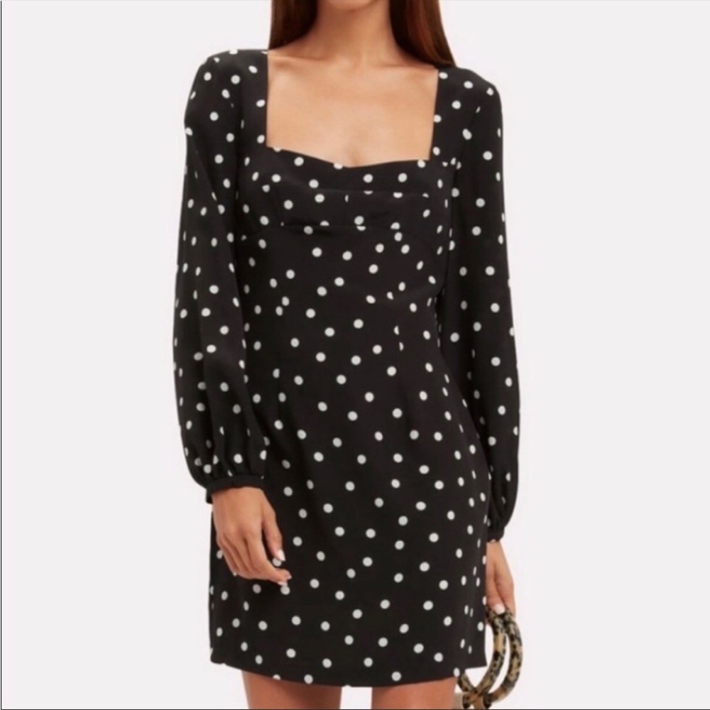 NWOT Intermix Silk Mini Dress Black and White Polka Dots